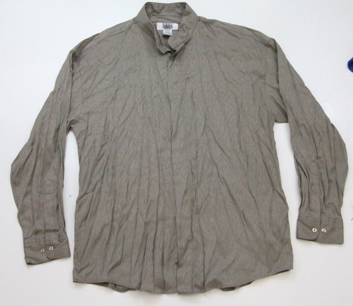 City Streets Long Sleeve Gray Rayon Polyester Dress Shirt Top Men's Large