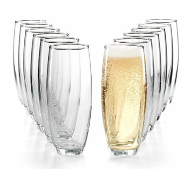 MARTHA STEWART ESSENTIALS 9-PC STEMLESS CHAMPAGNE FLUTES CLEAR GLASS 5.7 OZ NEW