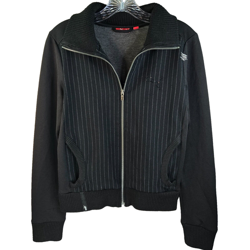 Kids Puma Bling Track Jacket Youth M Black Crystal Cat Logo Silver Pinstripe Y2K - Picture 2 of 22