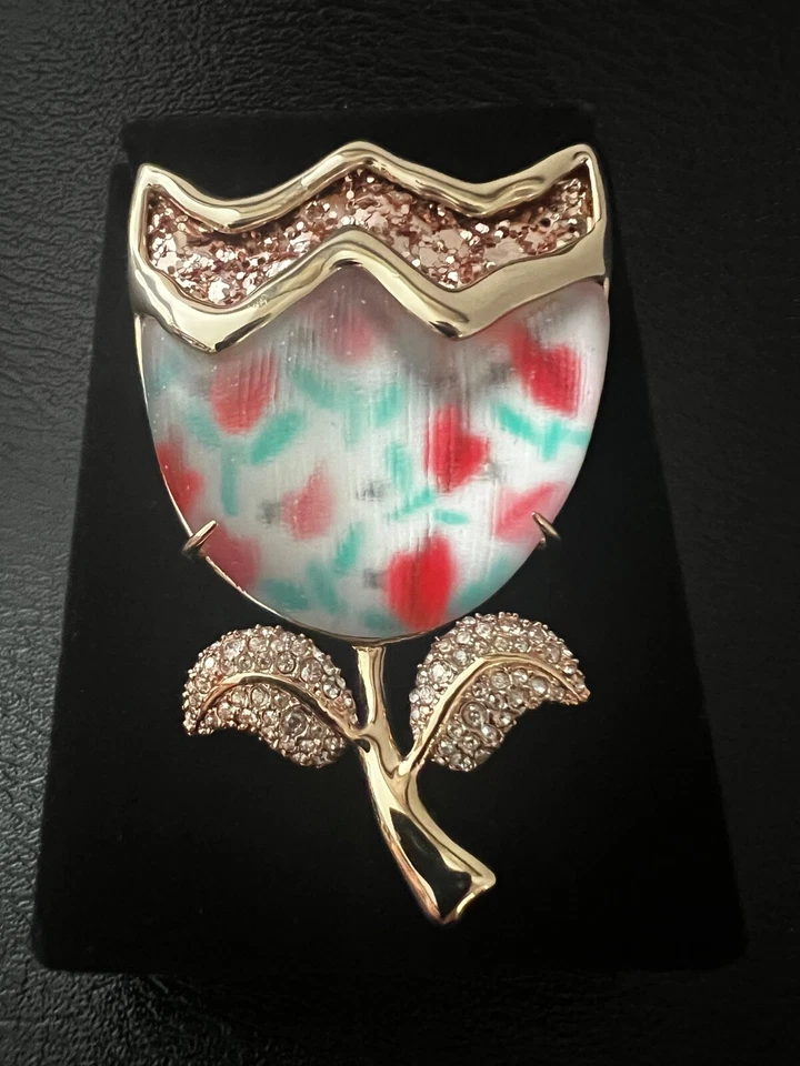 Vintage Alexis Bittar Brooch 10k Rose Gold & Clear Rhinestone Abstract Tulip - Image 3 of 4