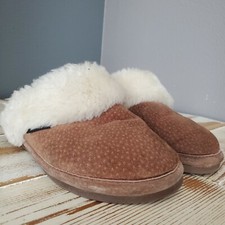 Old Friend Womens Brown Suede Sheepskin Sherpa Lined Slipper Size 5-6