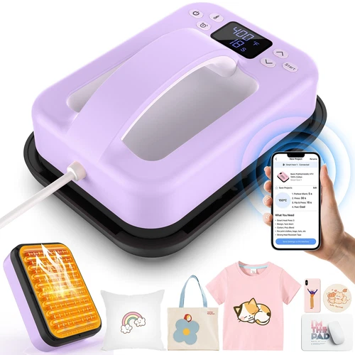 Smart Heat Press Machine for T-Shirts 7"X5" Portable Heat Press with Bluetooth⚡