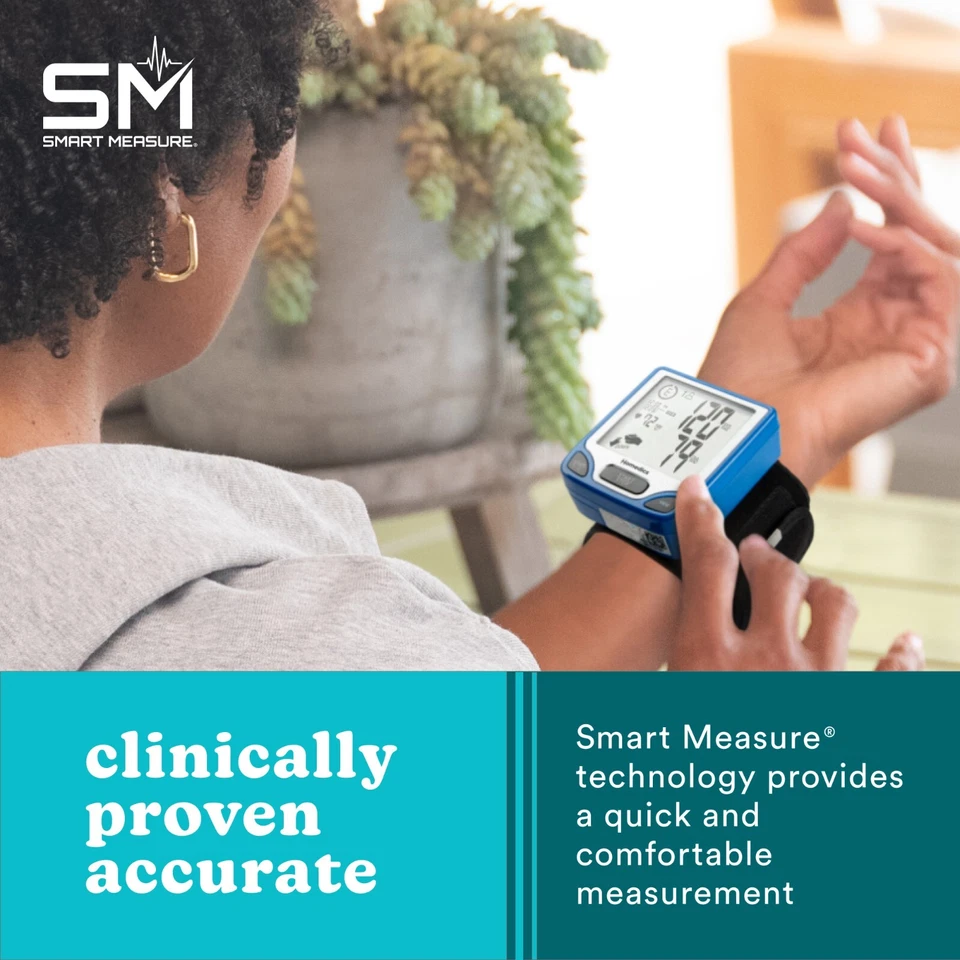 Monitor automático de presión arterial de muñeca Homedics con tecnología Smart Measure Foto 4 de 4
