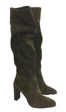 Zara Women's Knee High Boots Size 6 Brown Suede Upper High Block Heel New