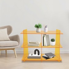 3 Tiers Newspaper Storing Stand, Acrylic Bookshelf, Orange Magazine Display Rack