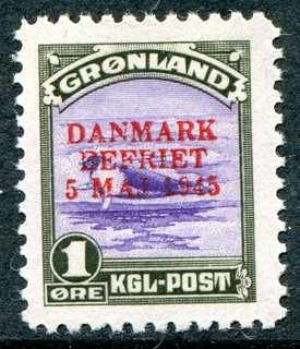 (651) VERY GOOD 1945 GREENLAND 1o LIBERATION SG17 FINE FRESH UNMOUNTED MINT