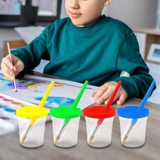 4 Set Spillproof Paint Cups and Paint Brushes Paint Water Cups Artists Painting