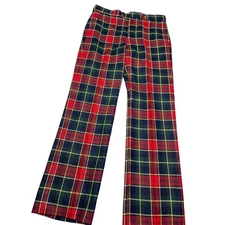 Corbin Scottish Tartans Wool Pants Mens 33x31 Red Watch Plaid Vtg Preppy Ivy