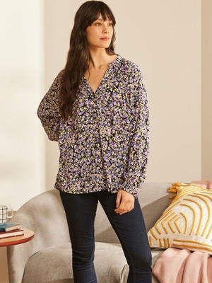 ANYDAY John Lewis Bluse Größe 10 Ditsy Blumen Ballonärmel lila schwarz