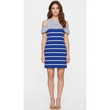 Vince Camuto Mini Dress Cold Shoulder Size 6 Blue Nautical Striped