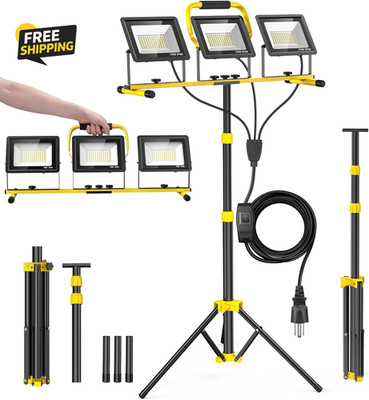 LED Work Light with Stand 21000LM 3 Head Tripod Construction Garage Light