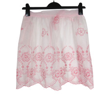 VTG Pink FLORAL EMBROIDERED w/Pocket SCALLOPED HEM Sheer Organza TIE HALF APRON