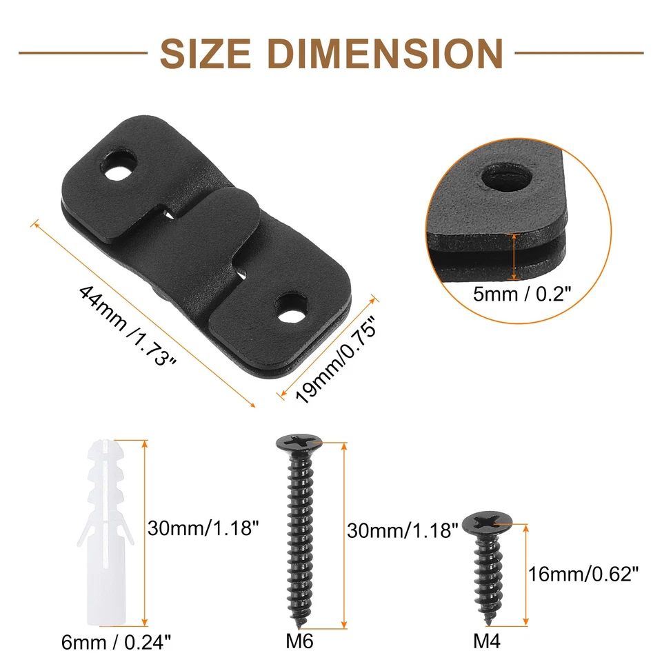 6 Pairs Flush Mount Bracket, 44x19mm Picture Hanger with Screw Anchors, Black - Image 2 of 4
