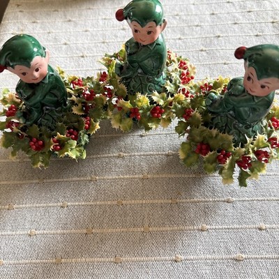 Inarco Japan Sitting Pixie Elf Knee Hugger Figurines E-2506 Set Of 3 Vintage MCM