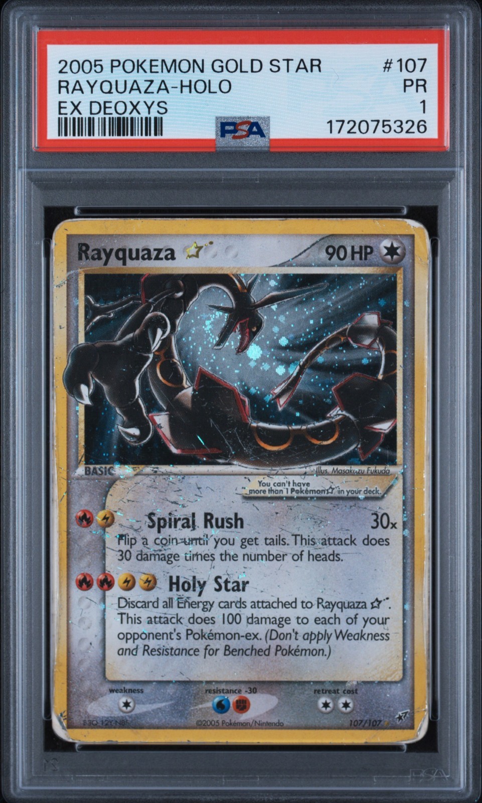 Pokemon Rayquaza Holo Gold Star EX Deoxys #107 PSA 1 Poor