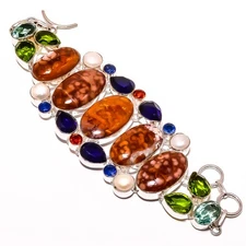 Red And Yellow Jasper - Indonesia 925 Sterling Silver Bracelet 7-7.99" TB10-539