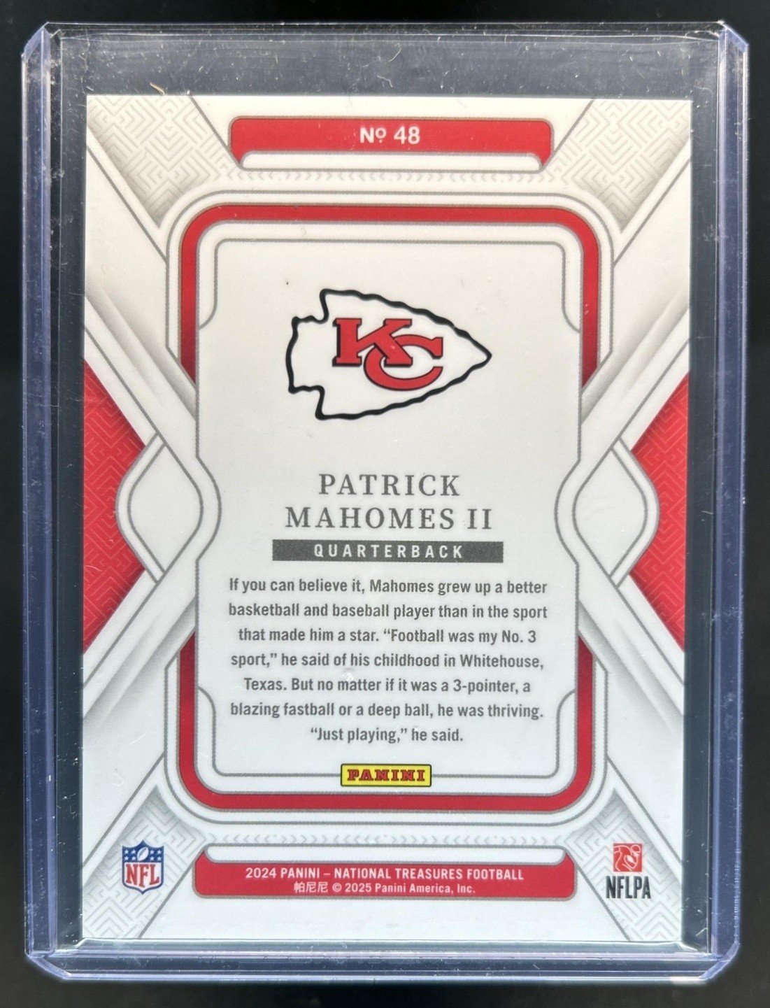2024 Panini National Treasures Patrick Mahomes II Purple #/75 Chiefs view 2