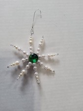 New Handmade Beaded Snowflake Ornament Pearl  Green Crystal Christmas Decor