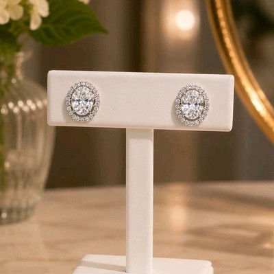 Neu mit Etikett Sterlingsilber 925 -3,27 ct Moissanit Halo Ohrstecker mit Geschenkbox 