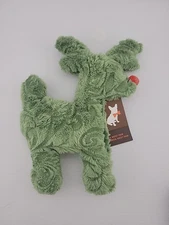 West Paw Tiny Tuff Reindeer Green Plush Squeaky Dog Toy