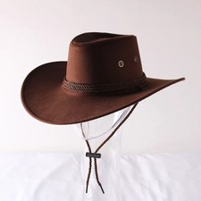 Western Vintage Cowboy Hat Wide Brim Leather Sun Protection Hiking Riding Cap