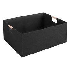 Fabric Storage Bin Box Foldable Cotton Linen Storage Basket With Wooden Handles