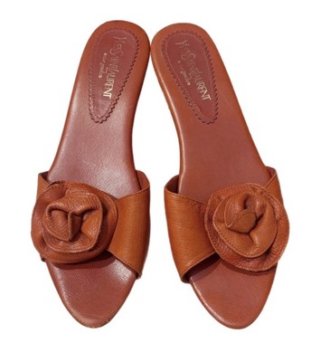YSL yves saint laurent red rose flower wood heels 37 7 vintage tom ford nadja