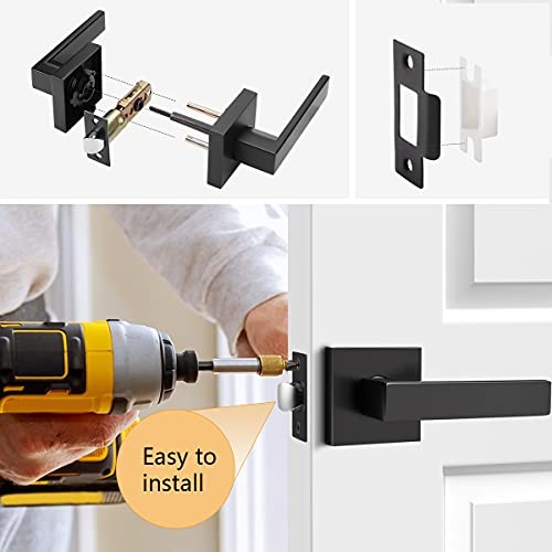 | Matte Black Passage Levers for Hall and Closet, Square Heavy Duty 6 Pack