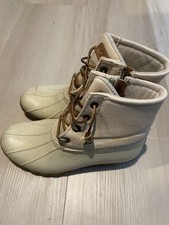 Sperry Saltwater Waterproof Rubber Duck Boots Ivory Gold Wonen s Size 7 M