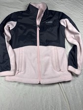Columbia Fleece Jacket Youth Medium Pink Black Full Zip Outdoor Cozy