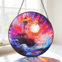 Buntglas Fensterdeko HäNgend Wellen Leuchtturm, Suncatcher SonnenfäNger Basteln