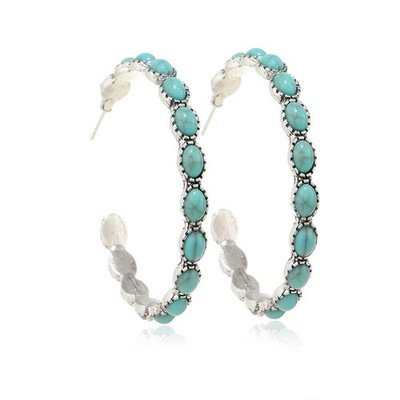 Boho Turquoise Oval Drop Dangle Earrings for Women 1.96 inches, HOOP EARRINGS
