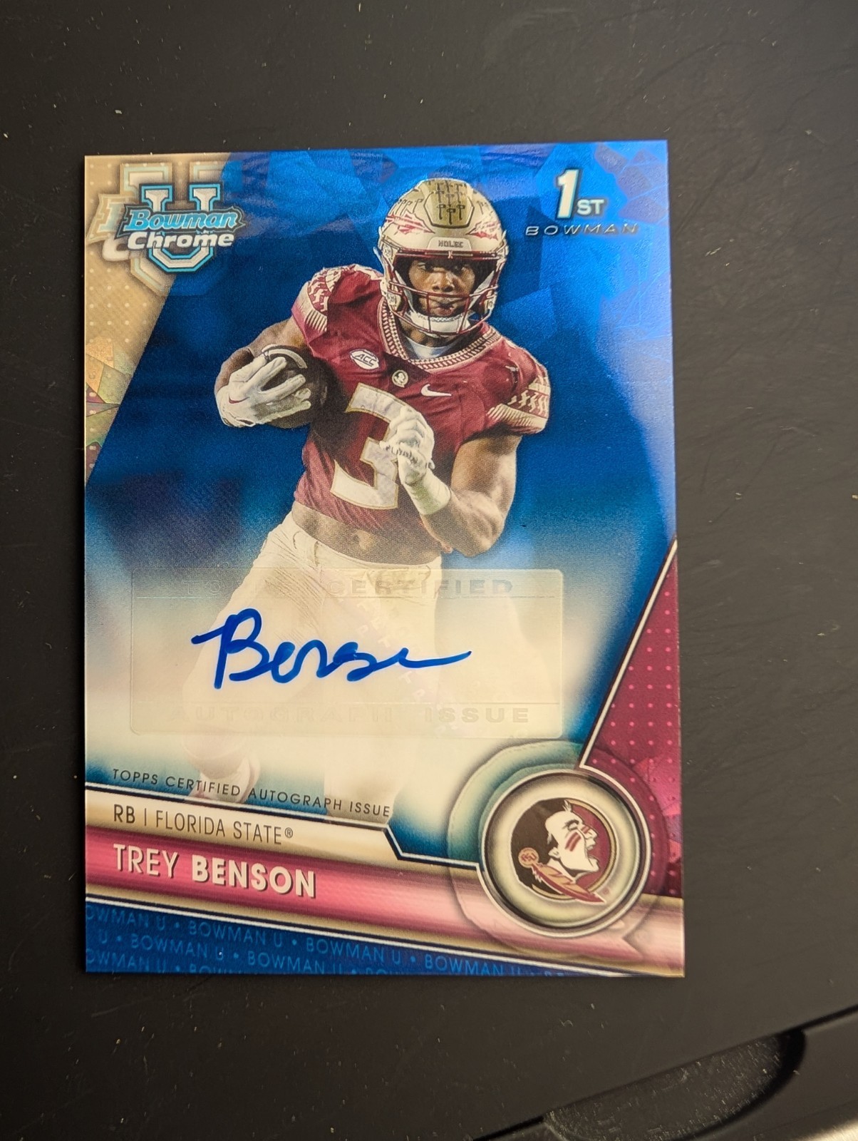Trey Benson Auto Sapphire Bowman Chrome U University 2023 Florida State Arizona