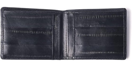 OROM EEL SKIN LEATHER SLIM WALLET Navy, 3.8" x 3.15" - Picture 6 of 6