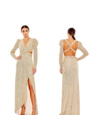 NWT Women’s Mac Duggal Sequin Maxi Cutout Dress 27050 long sleeve