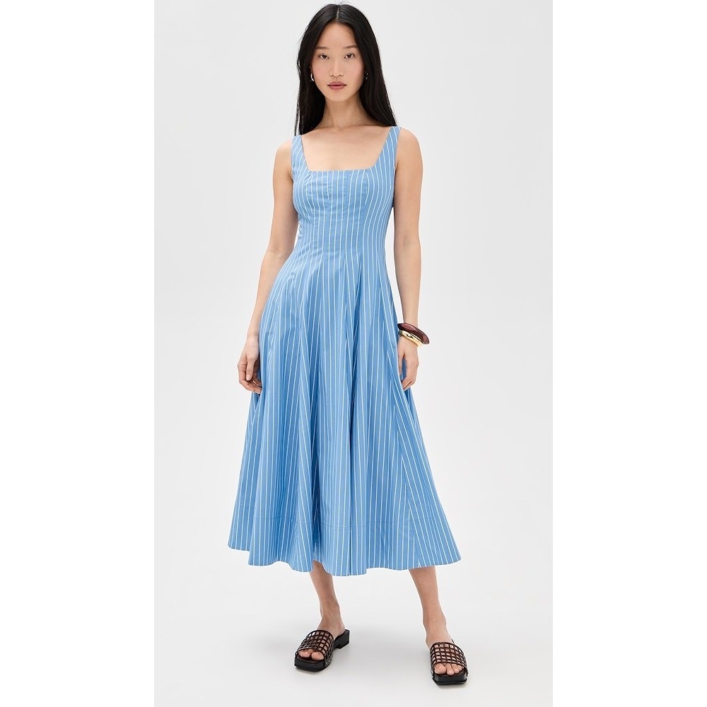OPT O.P.T NWT Calloway Dress Sz 8 Blue White Stripe Cotton Midi Tank Dress  | eBay
