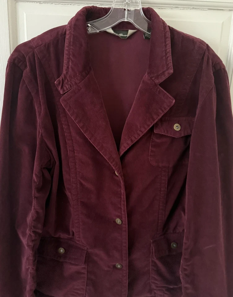 Chaqueta Blazer Eddie Bauer Mujer Pana Rojo Arándano Talla 16 Abotonada  Foto 3 de 4
