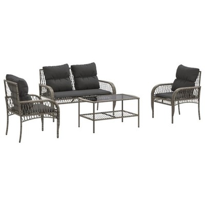 Patio Sofa Set with Cushions Outdoor Furniture 4 Piece Poly Rattan vidaXL