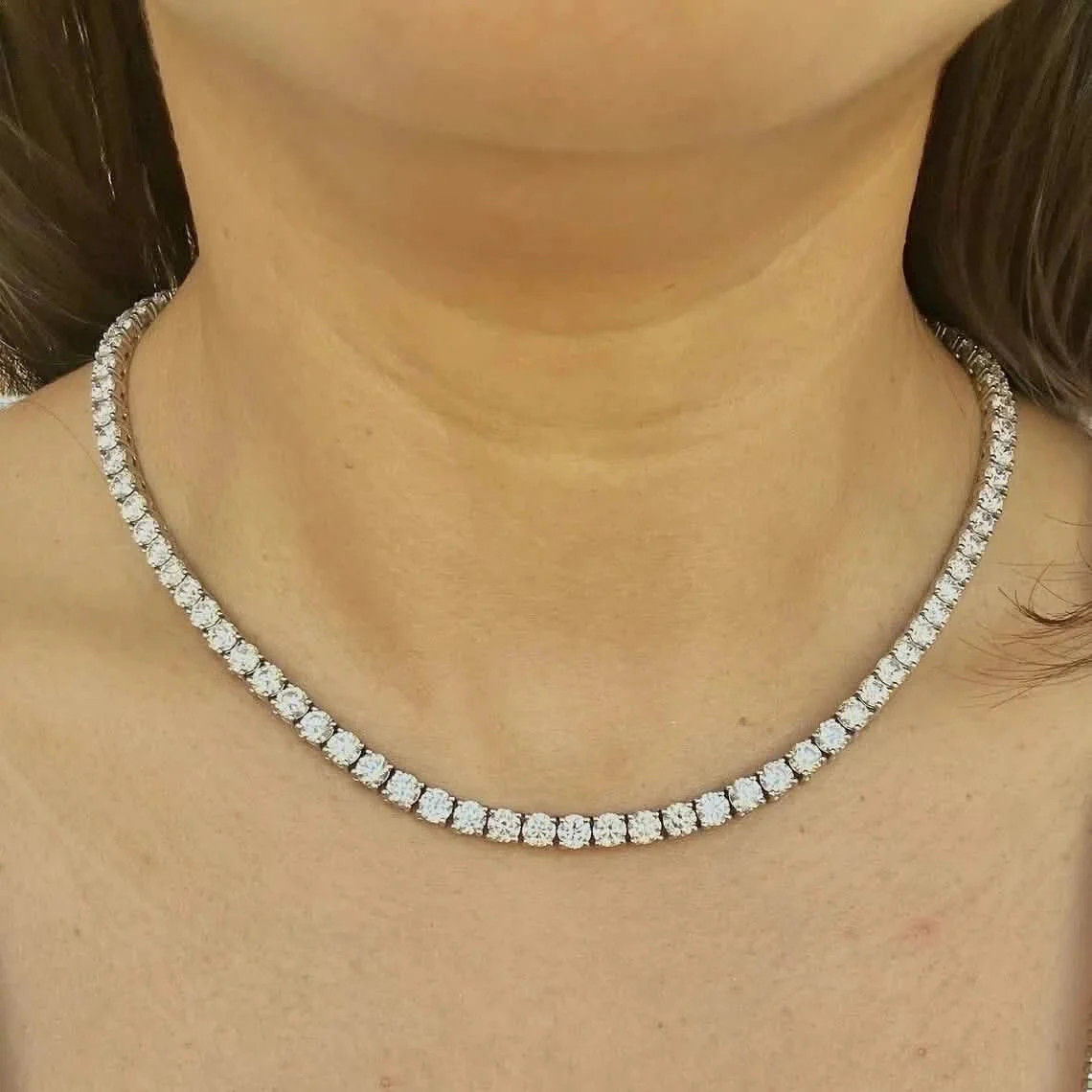 25 Carat Round Genuine Lab Grown Diamond Tennis Necklace 16