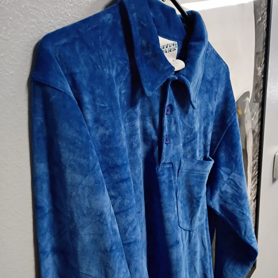 Camisa masculina vintage Irvine Park manga longa tamanho P veludo azul - Imagem 4 de 4