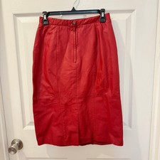 Vintage Red 100 Genuine Leather Jacqueline Ferrar Pencil Skirt Classic flaws