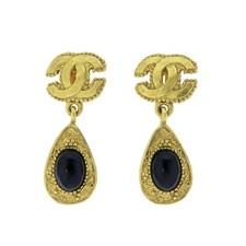Chanel Earrings 96A Pair Coco Mark Colored Stone Yellow Metal Authentic #00322
