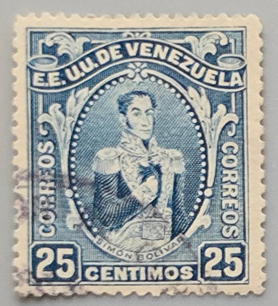 Venezuela EE.UU. de Venezuela 25c Blue Simon Bolivar Full Portrait Used