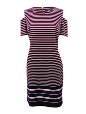 Tommy Hilfiger Women's Striped Cold-Shoulder Sheath Dress (12, Burgundy Multi)