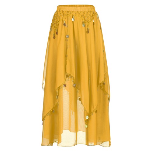 Damen Tanzkleidung Pailletten Bauch Schnürung Kostüm Raves bauchfreies Oberteil mit Röcken Set - Bild 38 von 69