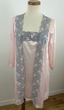 Vintage Undercover Wear Women's S/M Nightgown Robe Peignoir Set Pink Gray Lace
