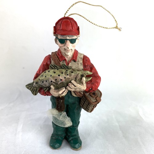 Vintage Fisherman Christmas Ornament Fishing Holiday 5” Resin Fish Basket Net - Picture 6 of 6