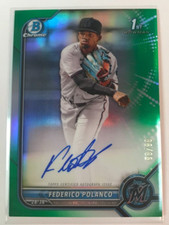 2022 Bowman Chrome 1st Federico Polanco Green Refractor On Card Auto /99 Marlins
