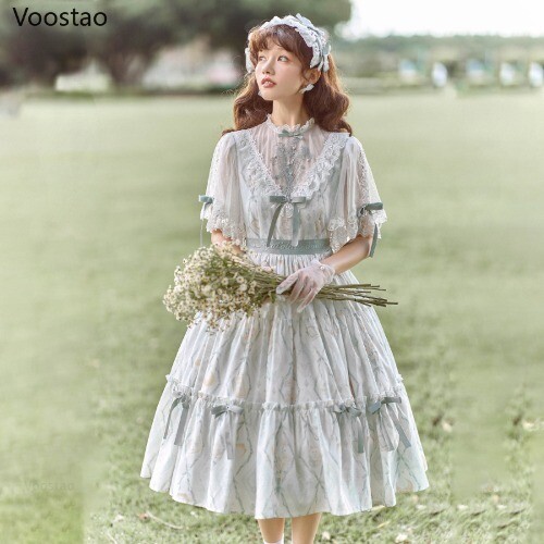 Japanese Sweet Lolita OP Dress WomenVictorian Elegant Moon's Herb