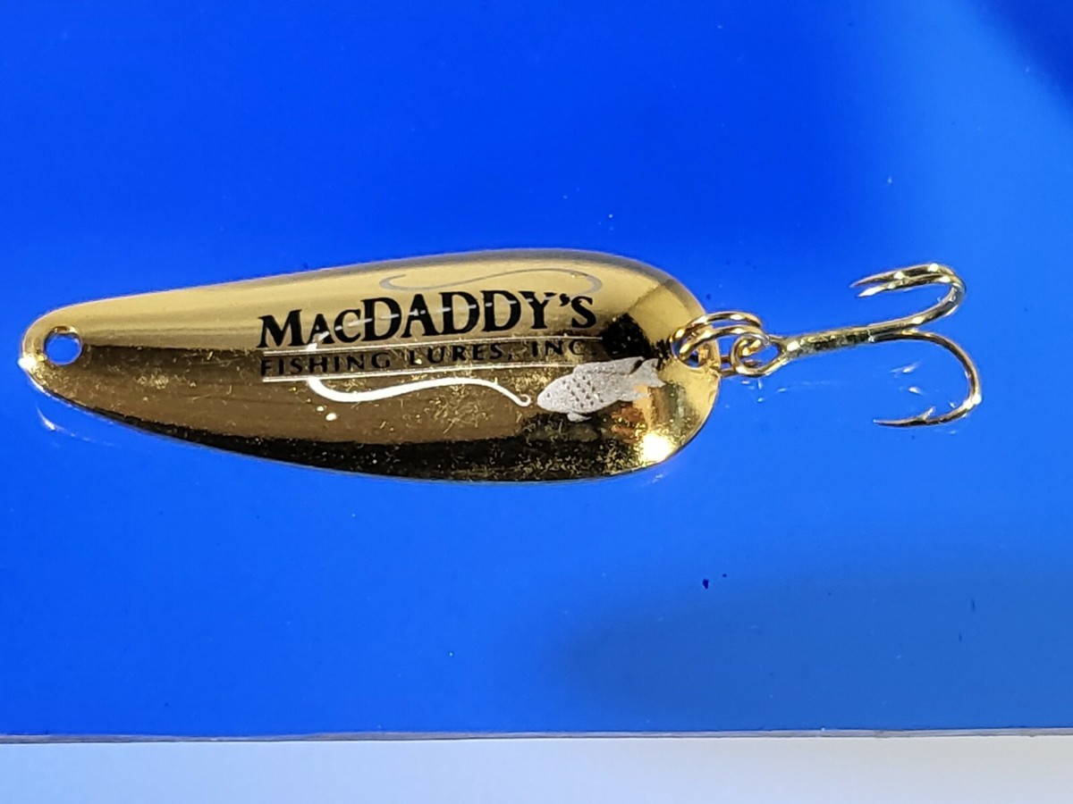 MacDaddy's Gold Tone Spoon Fishing Lure Advertising Promo "Most Expensive Lures MacDaddy's Gold Tone Spoon Fishing Lure Advertising Promo "Most Expensive Lures